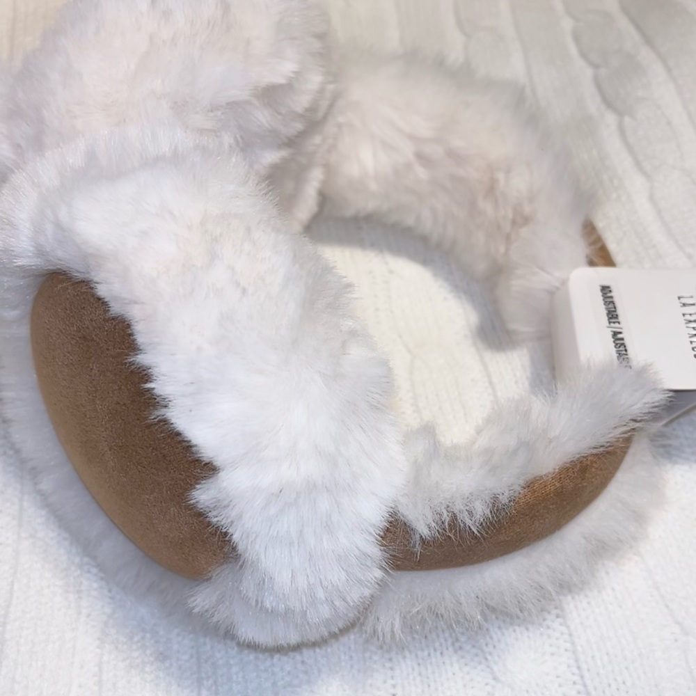 Trendy Faux Sheepskin Earmuffs (Beige & White)